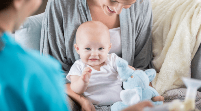 lactation consultant visiting with a mom and baby