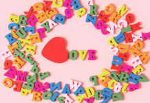 Graphic with alphabet letters around a heart