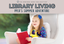 Pikes Peak Library District summer adventure featured image with young girl sitting on a couch reading a book